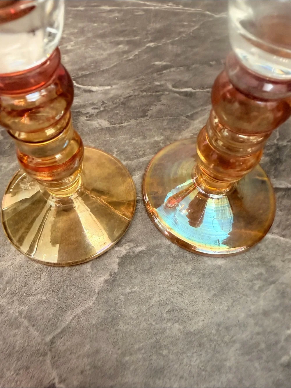 VTG 4 Krosno Poland Hand Blown Multi Color Stacked Ball Stem Champagne Flutes